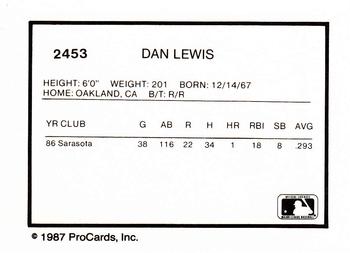 1987 ProCards #2453 Dan Lewis Back