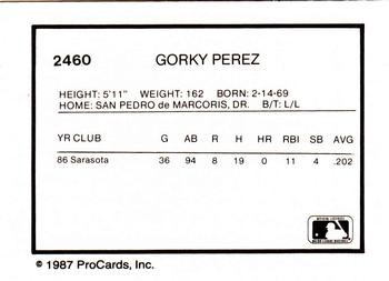 1987 ProCards #2460 Gorky Perez Back