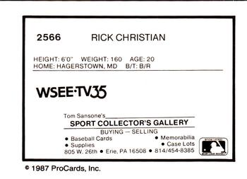 1987 ProCards #2566 Rick Christian Back