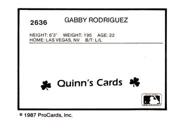 1987 ProCards #2636 Gabby Rodriguez Back