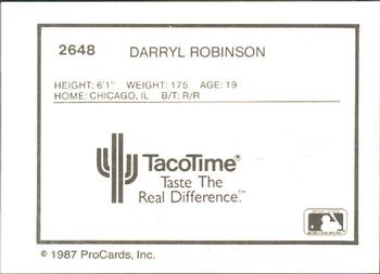 1987 ProCards #2648 Darryl Robinson Back