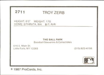 1987 ProCards #2711 Troy Zerb Back