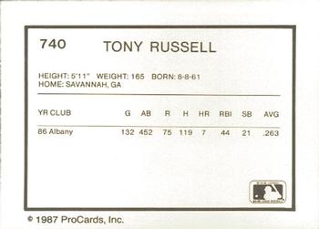 1987 ProCards #740 Tony Russell Back