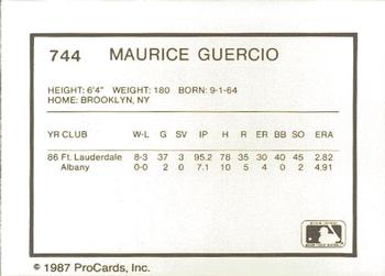 1987 ProCards #744 Maurice Guercio Back
