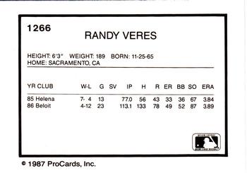 1987 ProCards #1266 Randy Veres Back