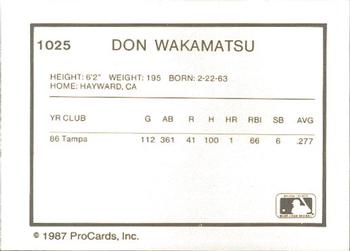 1987 ProCards #1025 Don Wakamatsu Back