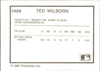 1987 ProCards #1029 Tom Wilson Back