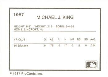 1987 ProCards #1987 Michael J. King Back