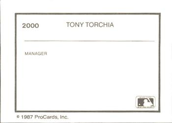 1987 ProCards #2000 Tony Torchia Back