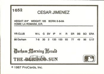 1987 ProCards #1652 Cesar Jimenez Back