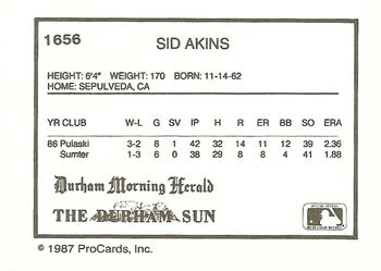 1987 ProCards #1656 Sid Akins Back