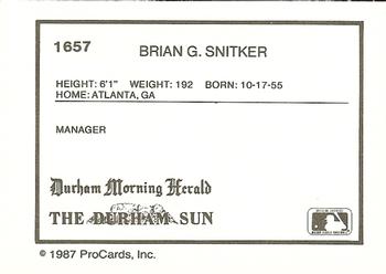 1987 ProCards #1657 Brian Snitker Back