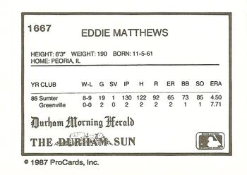 1987 ProCards #1667 Eddie Mathews Back