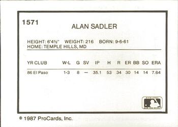 1987 ProCards #1571 Alan Sadler Back
