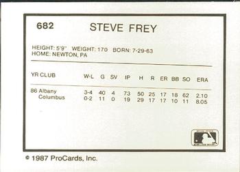 1987 ProCards #682 Steve Frey Back