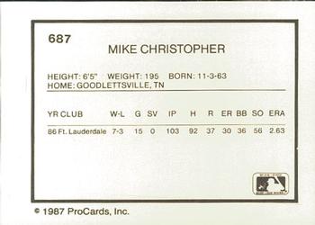 1987 ProCards #687 Mike Christopher Back