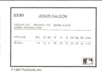 1987 ProCards #2230 Jesus DeLeon Back