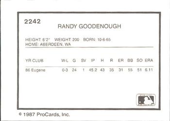 1987 ProCards #2242 Randy Goodenough Back