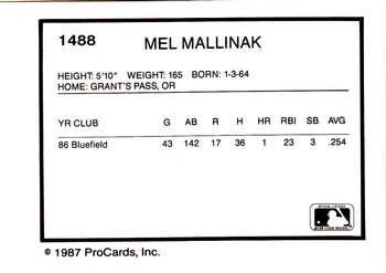1987 ProCards #1488 Mel Mallinak Back
