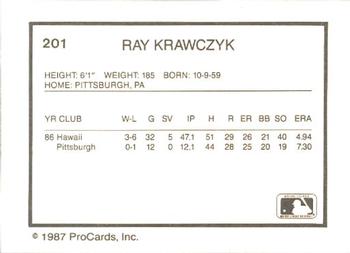 1987 ProCards #201 Ray Krawczyk Back