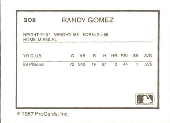 1987 ProCards #208 Randy Gomez Back
