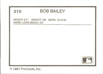 1987 ProCards #210 Bob Bailey Back