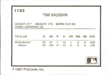 1987 ProCards #1192 Tim Vaughn Back
