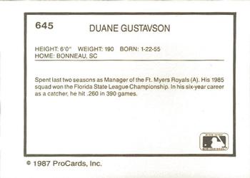 1987 ProCards #645 Duane Gustavson Back