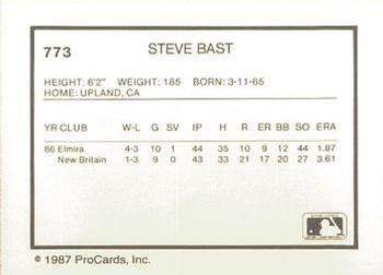 1987 ProCards #773 Steve Bast Back