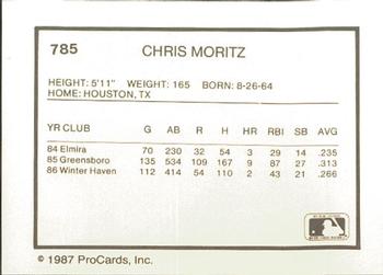 1987 ProCards #785 Chris Moritz Back