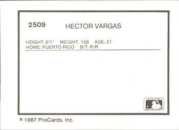 1987 ProCards #2509 Hector Vargas Back