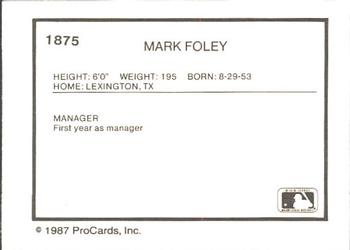 1987 ProCards #1875 Marv Foley Back
