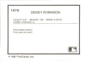 1987 ProCards #1878 Dewey Robinson Back