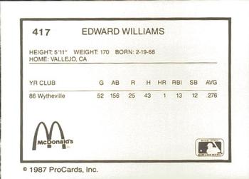 1987 ProCards #417 Edward Williams Back