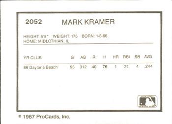 1987 ProCards #2052 Mark Kramer Back