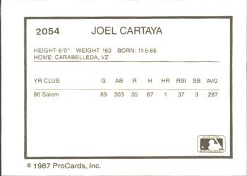 1987 ProCards #2054 Joel Cartaya Back