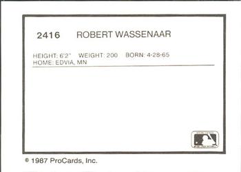1987 ProCards #2416 Robert Wassenaar Back