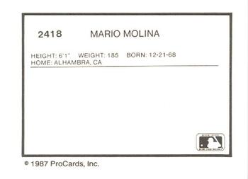 1987 ProCards #2418 Mario Molina Back