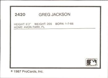 1987 ProCards #2420 Greg Jackson Back