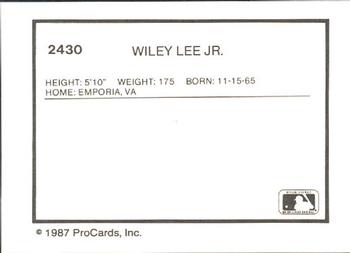 1987 ProCards #2430 Wiley Lee Jr. Back