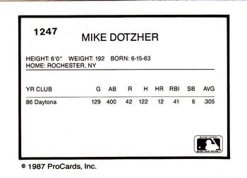 1987 ProCards #1247 Mike Dotzler Back