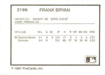 1987 ProCards #2199 Frank Bryan Back