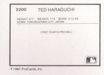 1987 ProCards #2200 Ted Haraguchi Back