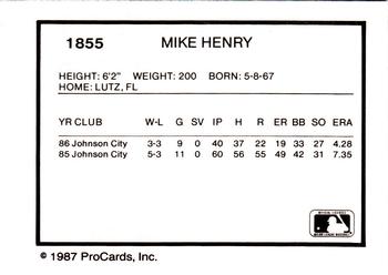 1987 ProCards #1855 Mike Henry Back