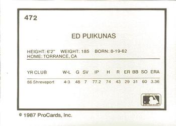 1987 ProCards #472 Ed Puikunas Back