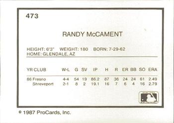 1987 ProCards #473 Randy McCament Back