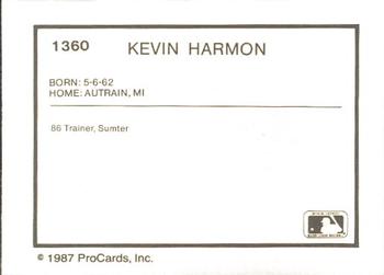 1987 ProCards #1360 Kevin Harmon Back