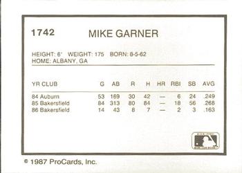 1987 ProCards #1742 Mike Garner Back