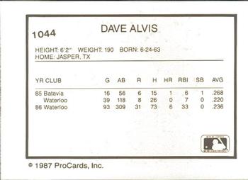1987 ProCards #1044 Dave Alvis Back