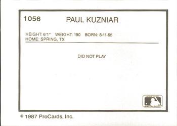1987 ProCards #1056 Paul Kuzniar Back